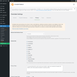 Page screenshot: Charitable → Settings → Privacy