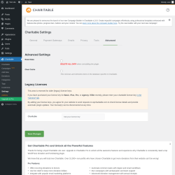 Page screenshot: Charitable → Settings → Advanced