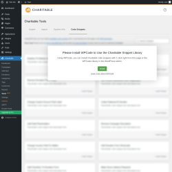 Page screenshot: Charitable → Tools  NEW! → Code Snippets