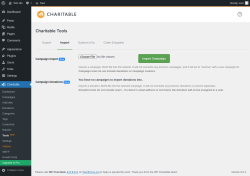 Page screenshot: Charitable → Tools  NEW! → Import