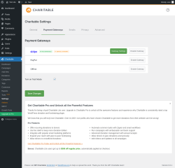 Page screenshot: Charitable → Settings → Payment Gateways