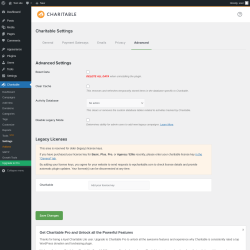 Page screenshot: Charitable → Settings → Advanced
