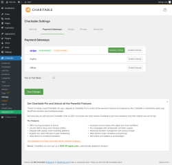 Page screenshot: Charitable → Settings → Payment Gateways
