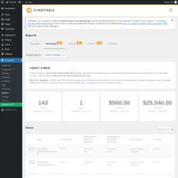 Page screenshot: Charitable → Reports → Advanced