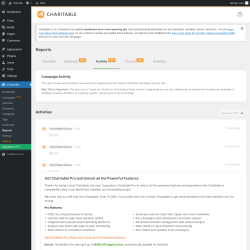 Page screenshot: Charitable → Reports → Activity