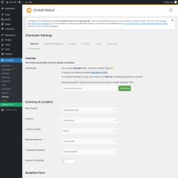 Page screenshot: Charitable → Settings