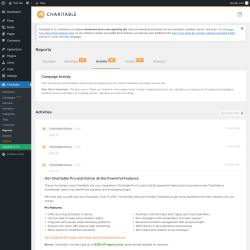 Page screenshot: Charitable → Reports → Activity