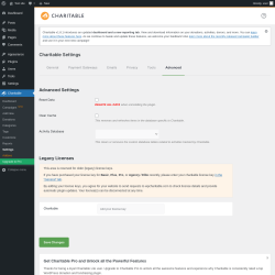 Page screenshot: Charitable → Settings → Advanced