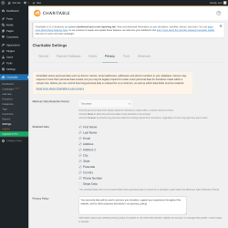 Page screenshot: Charitable → Settings → Privacy