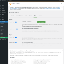 Page screenshot: Charitable → Settings → Tools
