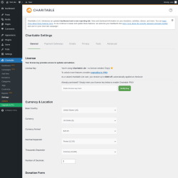 Page screenshot: Charitable → Settings