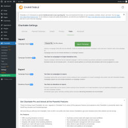 Page screenshot: Charitable → Settings → Tools