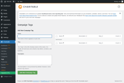 Page screenshot: Charitable → Tags