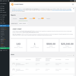 Page screenshot: Charitable → Reports  NEW! → Advanced