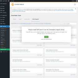 Page screenshot: Charitable → Tools  NEW! → Code Snippets