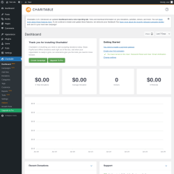 Page screenshot: Charitable → Dashboard  NEW!