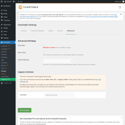 Page screenshot: Charitable → Settings → Advanced