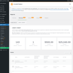Page screenshot: Charitable → Reports  NEW! → Advanced