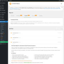 Page screenshot: Charitable → Reports  NEW! → Activity