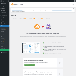 Page screenshot: Charitable → Reports  NEW! → Analytics