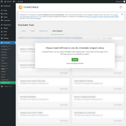 Page screenshot: Charitable → Tools  NEW! → Code Snippets