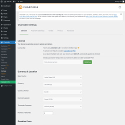 Page screenshot: Charitable → Settings