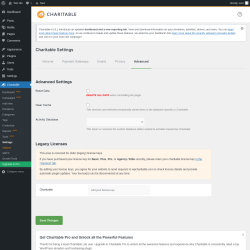 Page screenshot: Charitable → Settings → Advanced