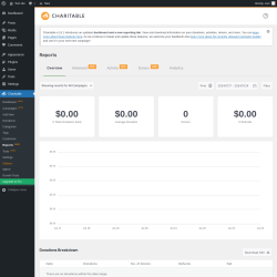 Page screenshot: Charitable → Reports  NEW!