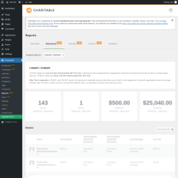 Page screenshot: Charitable → Reports  NEW! → Advanced
