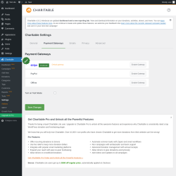 Page screenshot: Charitable → Settings → Payment Gateways
