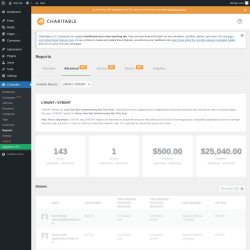 Page screenshot: Charitable → Reports → Advanced