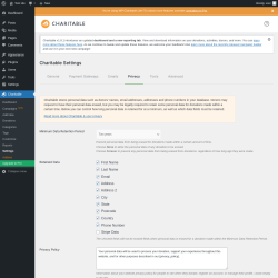 Page screenshot: Charitable → Settings → Privacy