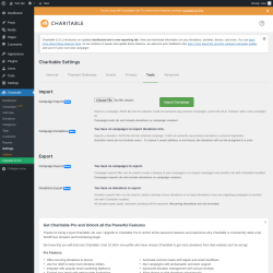 Page screenshot: Charitable → Settings → Tools