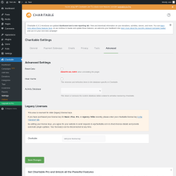 Page screenshot: Charitable → Settings → Advanced