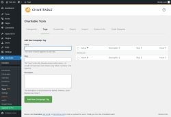 Page screenshot: Charitable → Tools  NEW! → Tags