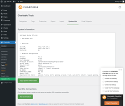 Page screenshot: Charitable → Tools  NEW! → System Info