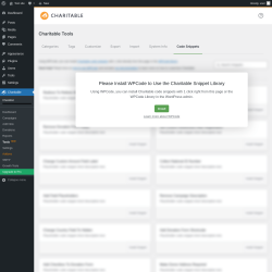 Page screenshot: Charitable → Tools  NEW! → Code Snippets