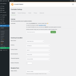 Page screenshot: Charitable → Settings