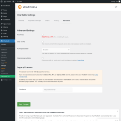 Page screenshot: Charitable → Settings → Advanced