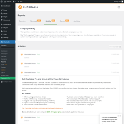 Page screenshot: Charitable → Reports → Activity