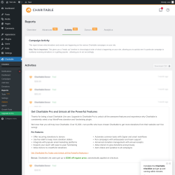 Page screenshot: Charitable → Reports → Activity