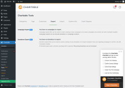 Page screenshot: Charitable → Tools  NEW! → Export