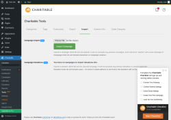 Page screenshot: Charitable → Tools  NEW! → Import