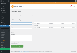 Page screenshot: Charitable → Tools  NEW! → Tags