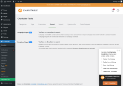 Page screenshot: Charitable → Tools  NEW! → Export