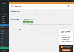 Page screenshot: Charitable → Tools  NEW! → Import