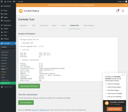 Page screenshot: Charitable → Tools  NEW! → System Info