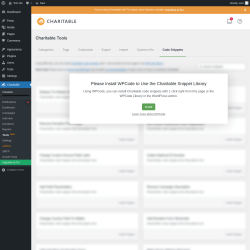 Page screenshot: Charitable → Tools  NEW! → Code Snippets
