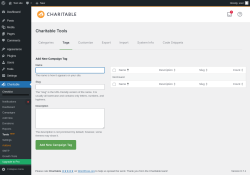 Page screenshot: Charitable → Tools  NEW! → Tags