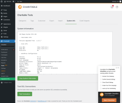 Page screenshot: Charitable → Tools  NEW! → System Info